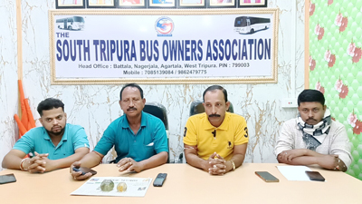 South Tripura Bus Owners Association leaders addressed a press meet in Nagerjala bus stand in Agartala on Nov 17.